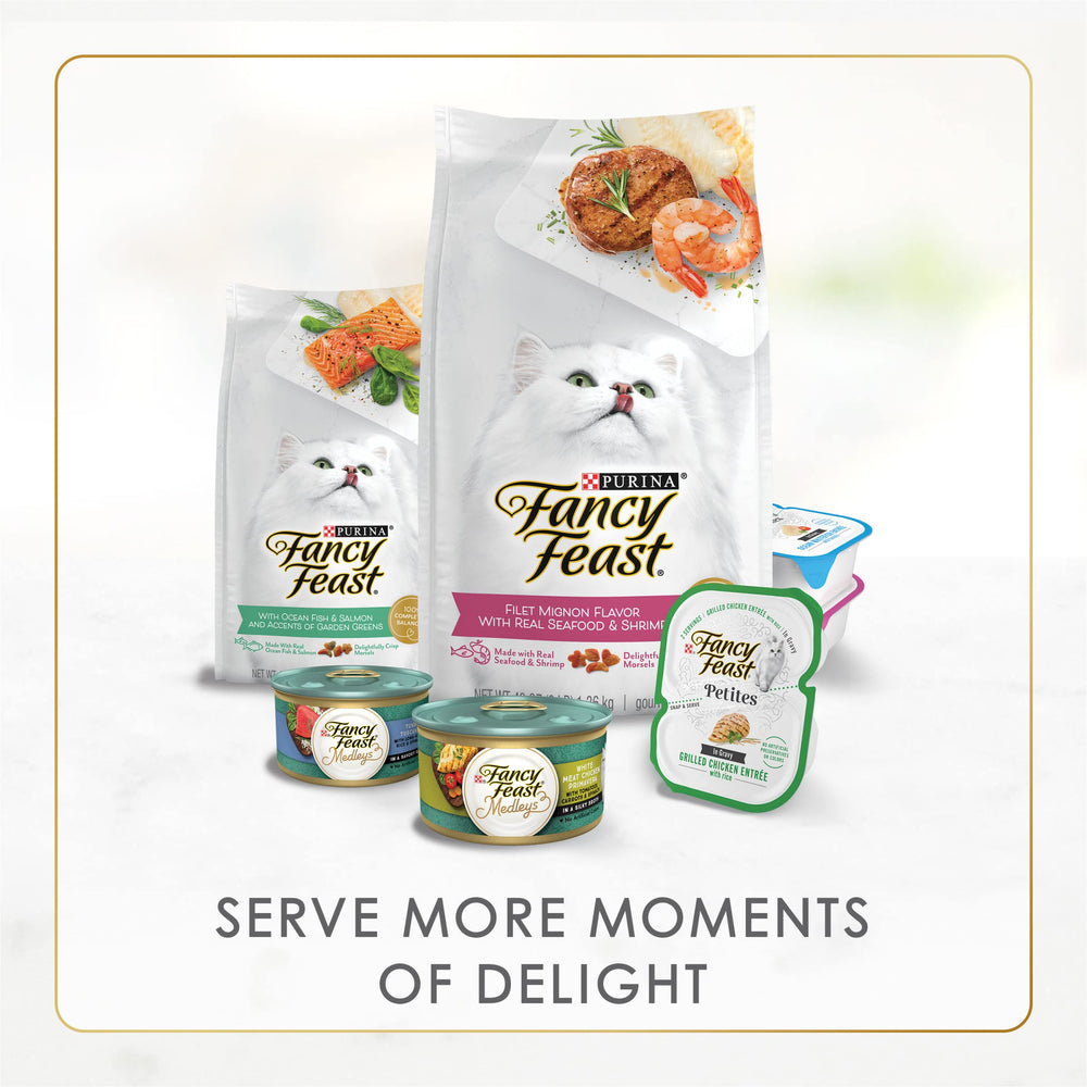 Fancy Feast gato comiendo de plato demostrando disfrute y palatabilidad del producto