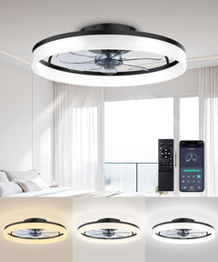 FancyMay front view showing black low-profile fan and integrated LED light, modern look benefit