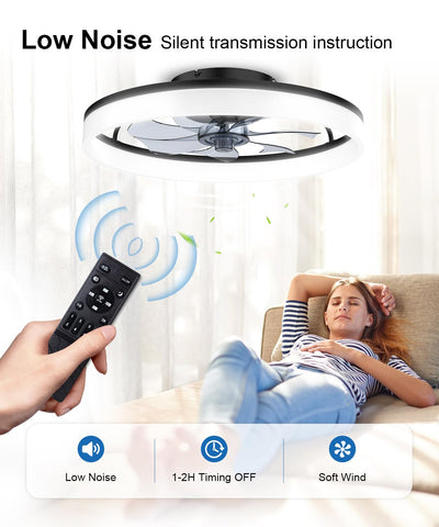 FancyMay fan installed above bed in bedroom, quiet airflow benefit