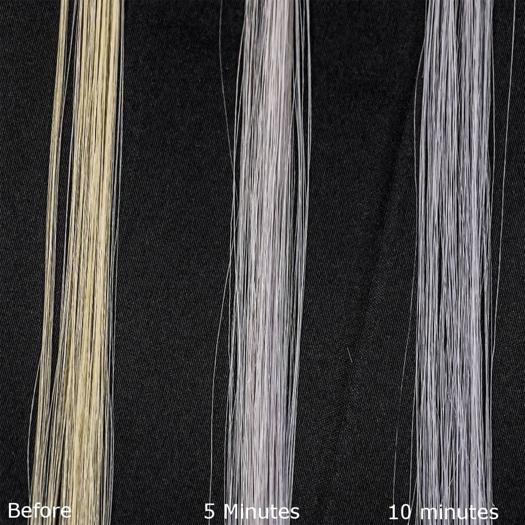 Fanola before and after on bleached hair showing reduced brassiness