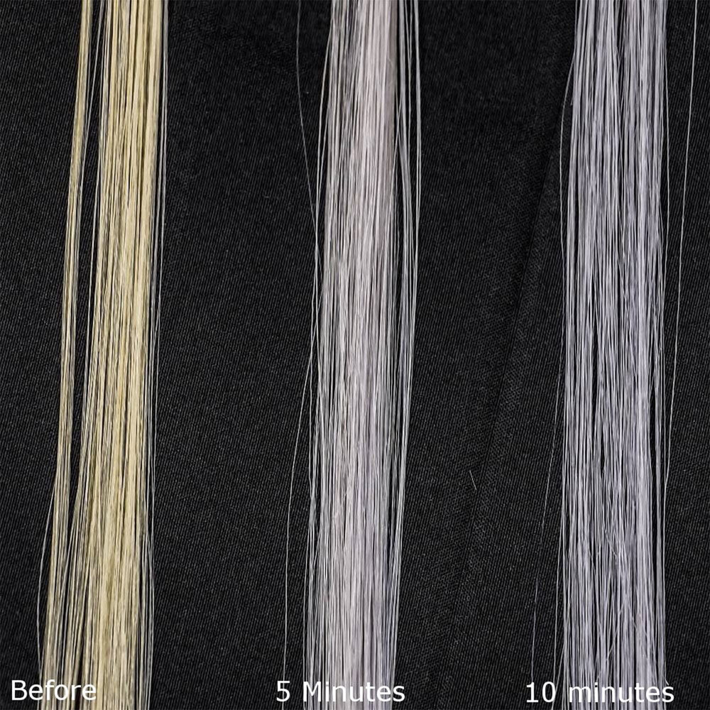 Fanola before and after on bleached hair showing reduced brassiness