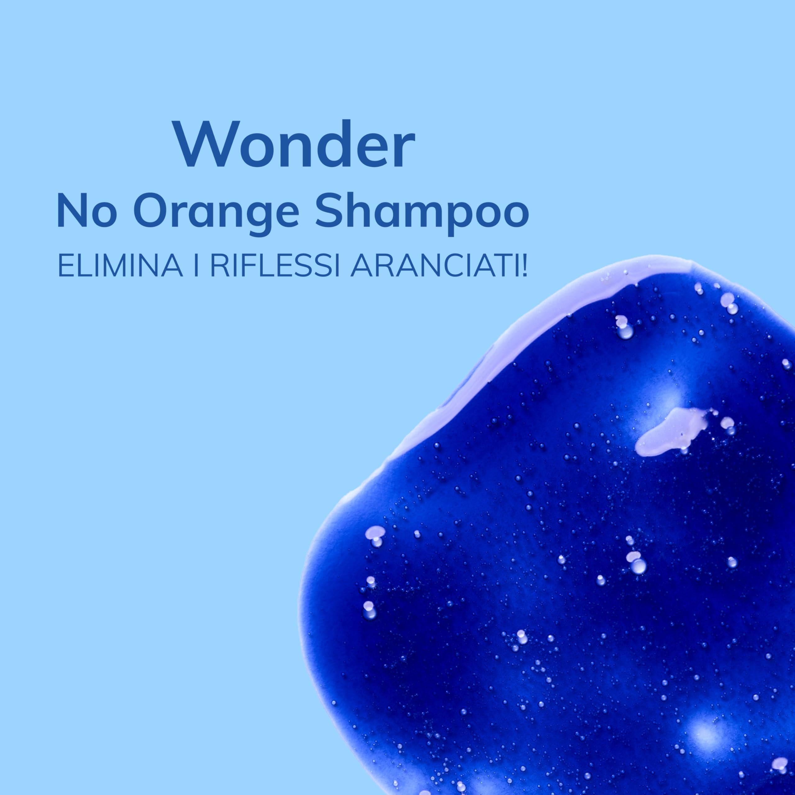 Etiqueta Fanola Wonder Blue mostrando instrucciones y beneficios
