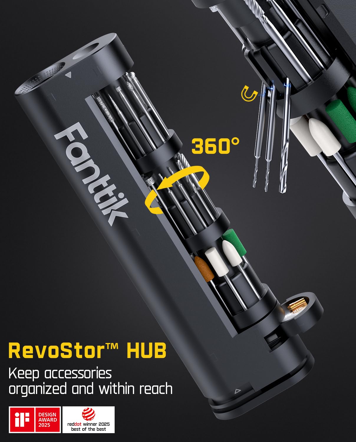 Fanttik F2 Master assorted 35 accessories displayed, speeds up sanding and polishing tasks