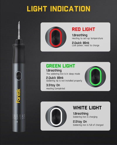 Fanttik tail knob and LEDs close-up showing six temperature levels and clear status