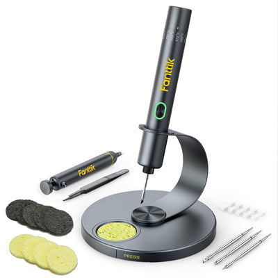 Fanttik T1 Max front kit view showing compact soldering iron and stand for portable repairs