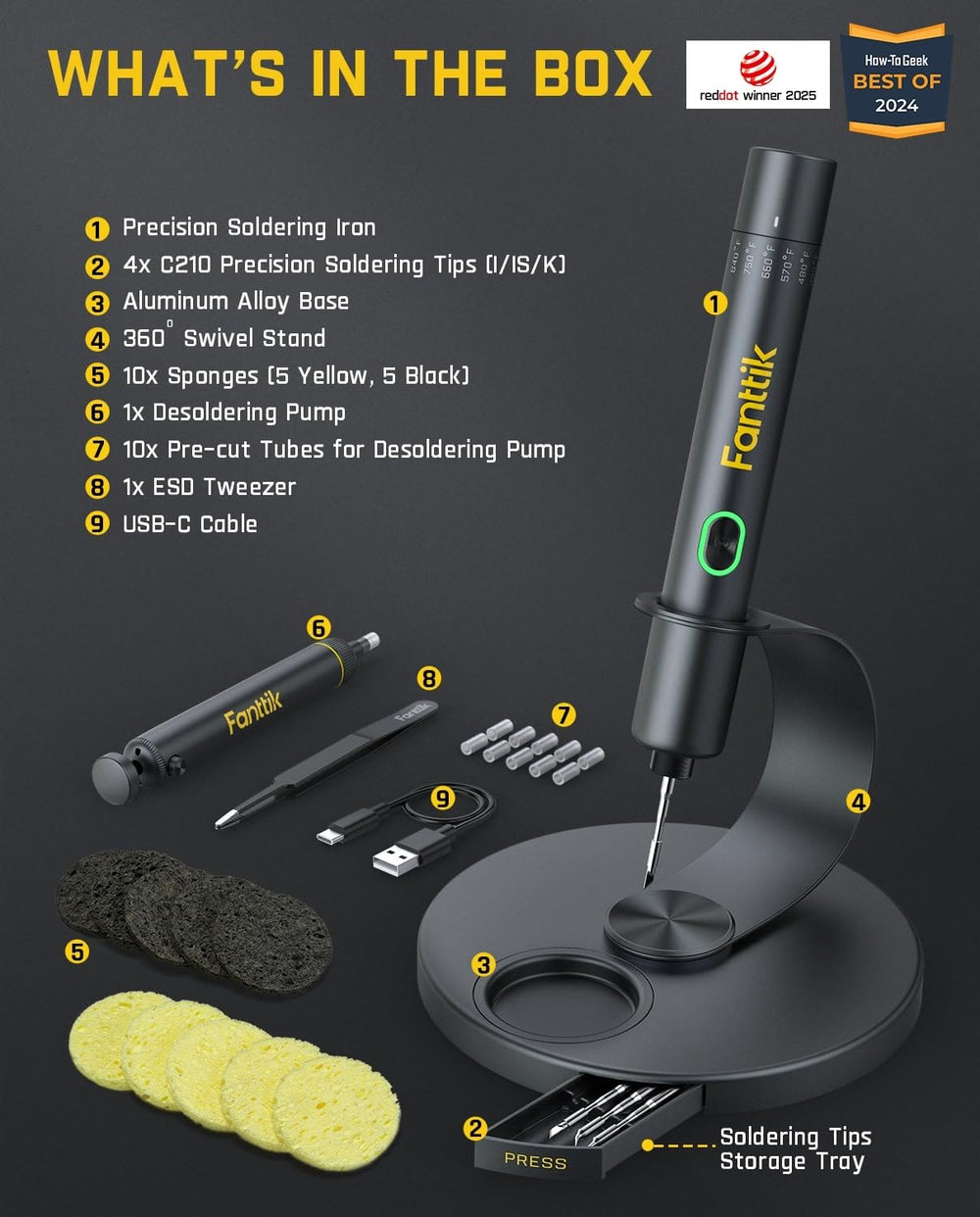 Fanttik soldering iron on a workbench lifestyle shot showing practical field or hobby use