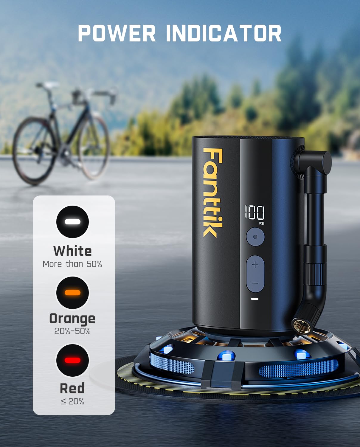 Fanttik X9 Ace inflando una rueda, velocidad de 10 L/min