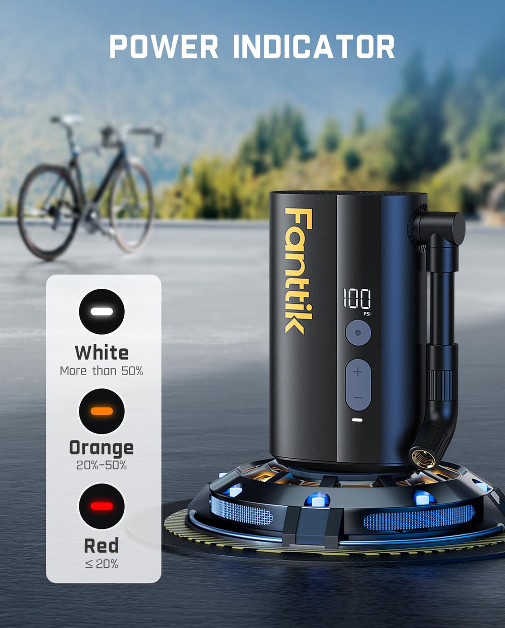 Fanttik X9 Ace inflando una rueda, velocidad de 10 L/min