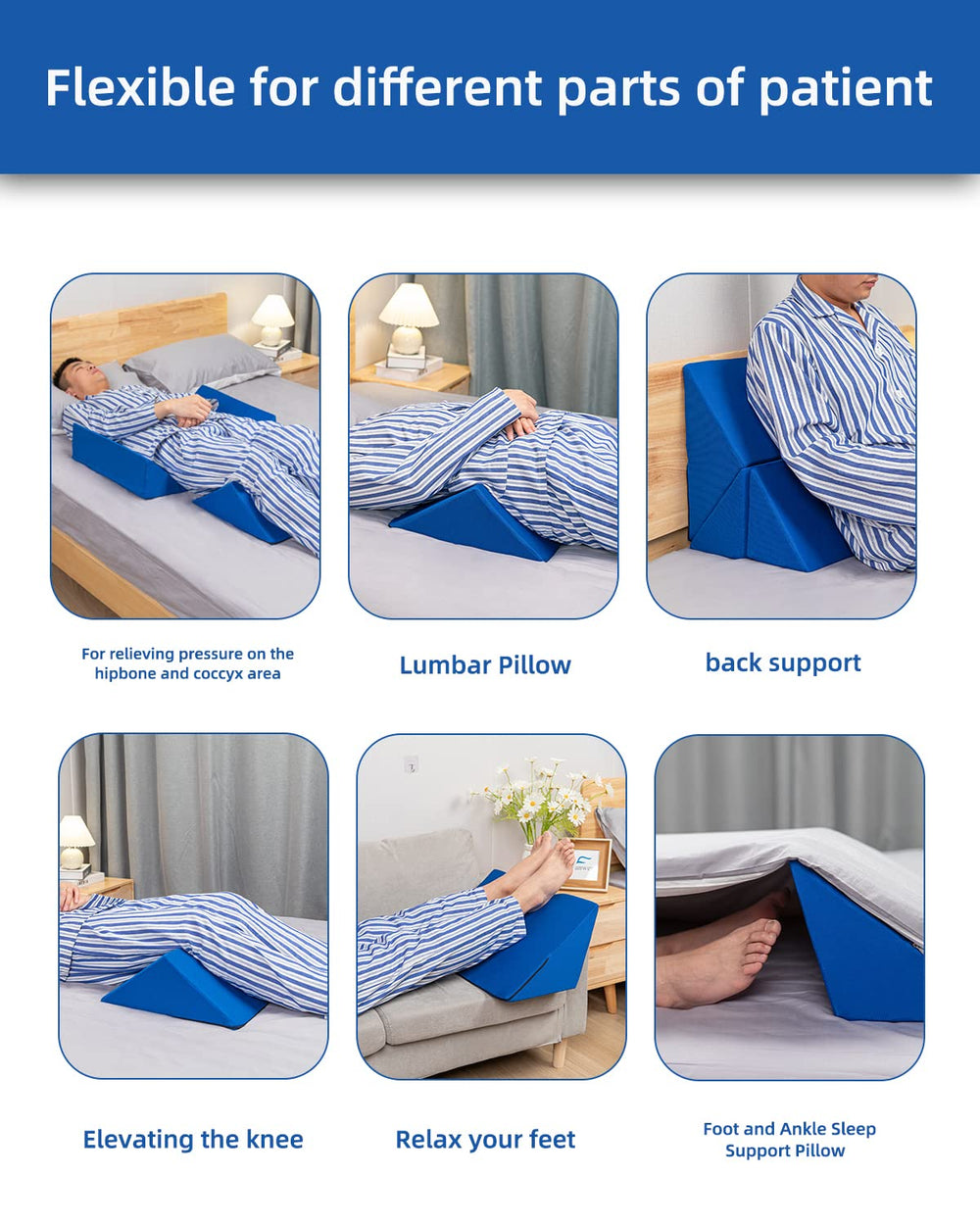 Fanwer cuñas en uso en cama para dormir de lado con alineación visible