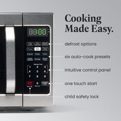 Farberware interior and turntable detail highlighting easy-clean surface and even cooking benefit