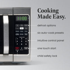 Farberware interior and turntable detail highlighting easy-clean surface and even cooking benefit