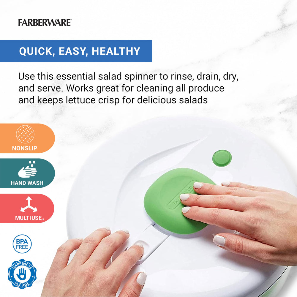 Farberware close-up of soft-touch pump top for one-handed spinning and comfort