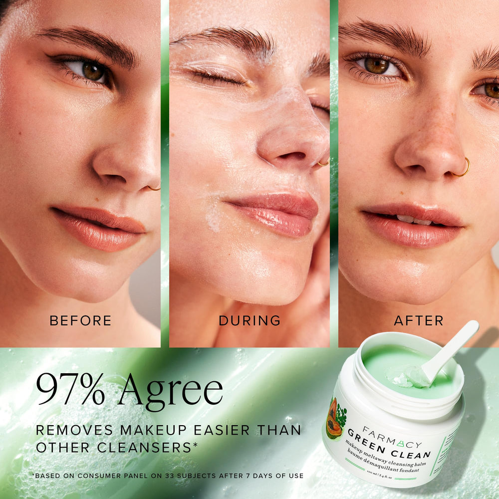 farmacy Green Clean emulsifying into a milky oil-to-milk texture, demonstrating easy rinse-off