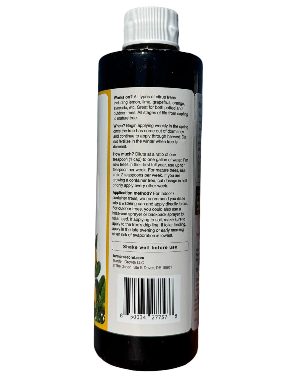Farmer's Secret etiqueta con instrucciones claras y beneficios de fórmula
