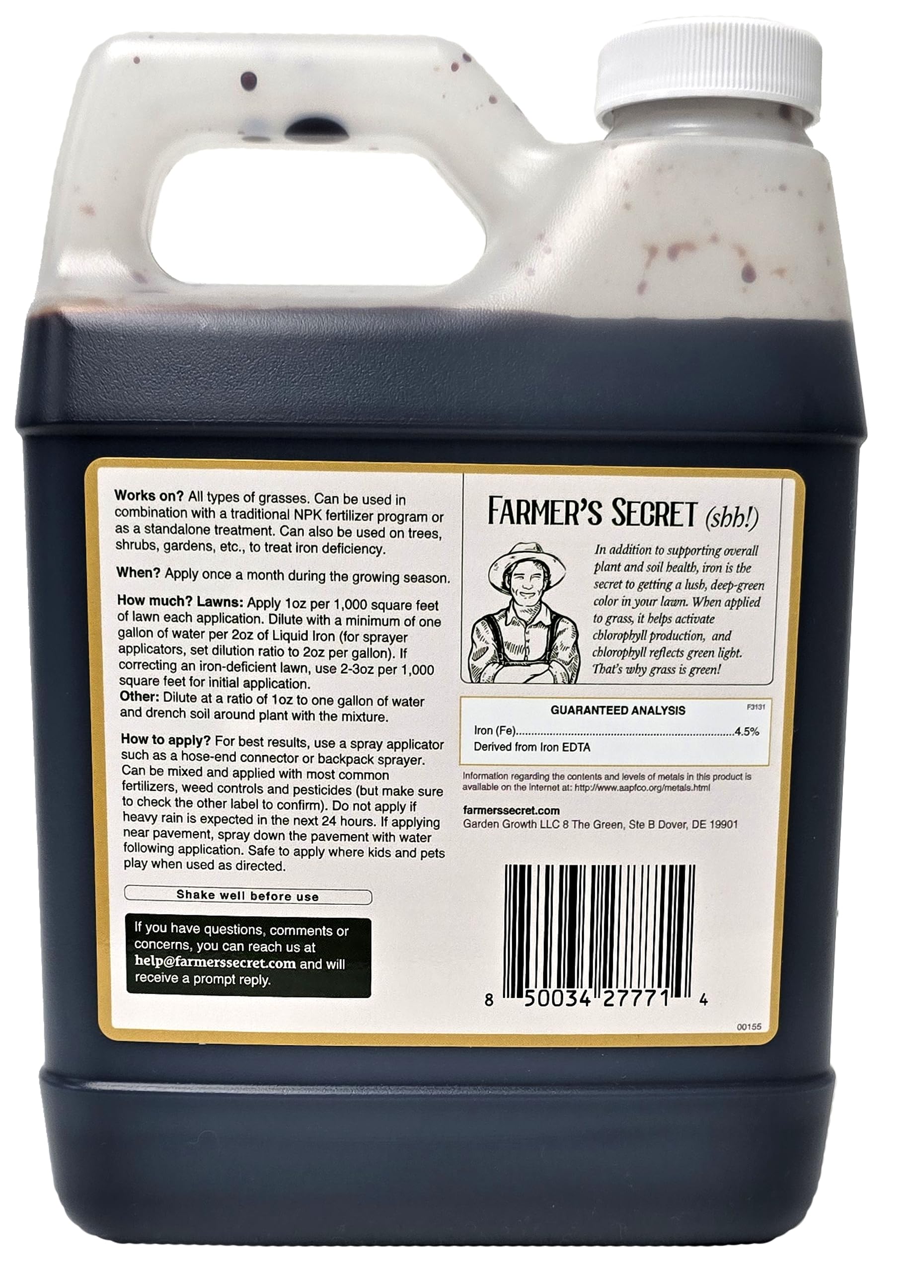 Primer plano del líquido de Farmer's Secret mostrando textura y color claro