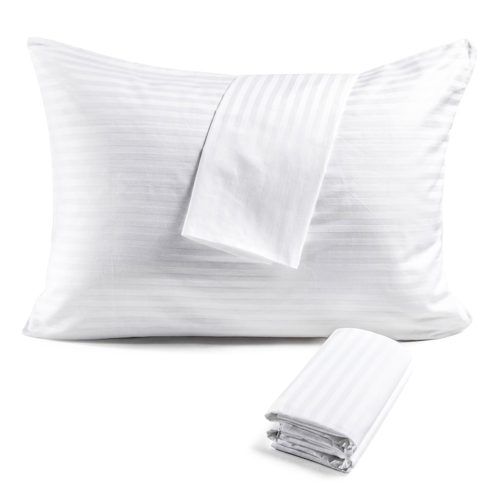 FAUNNA front view of four white pillow protectors showing neat packaging and uniform look