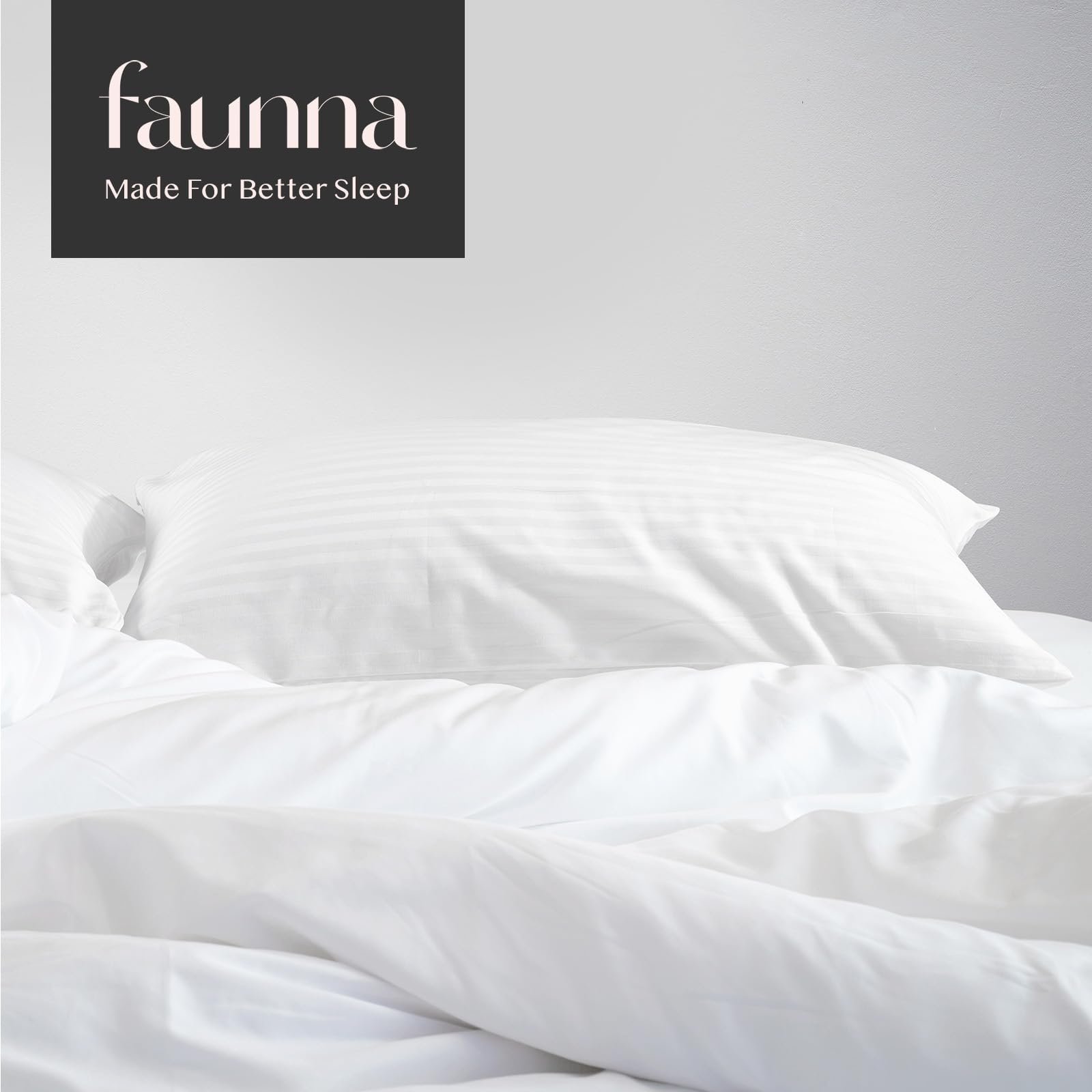 FAUNNA styled guest room with protectors showing cohesive white bedding and polished look