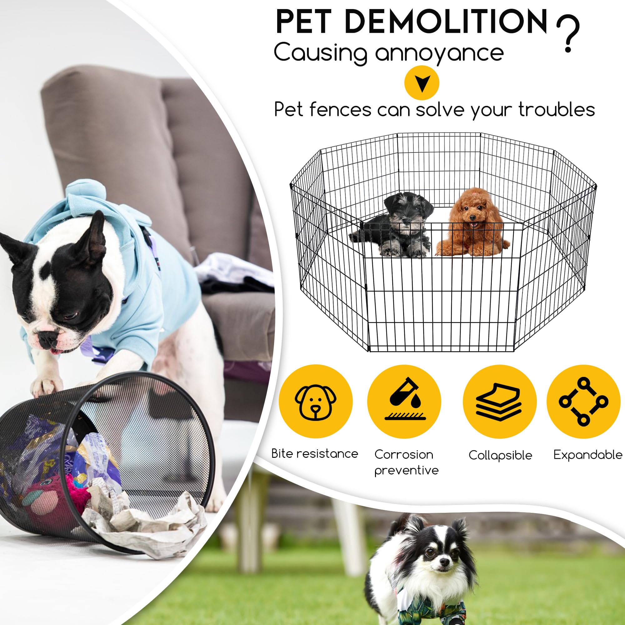 FDW corral en uso en jardín con cachorro disfrutando ejercicio seguro