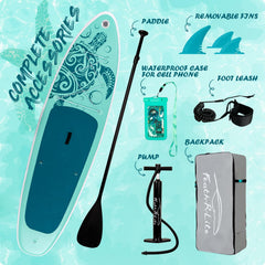FEATH-R-LITE kit laid out with paddle, pump, backpack for convenience
