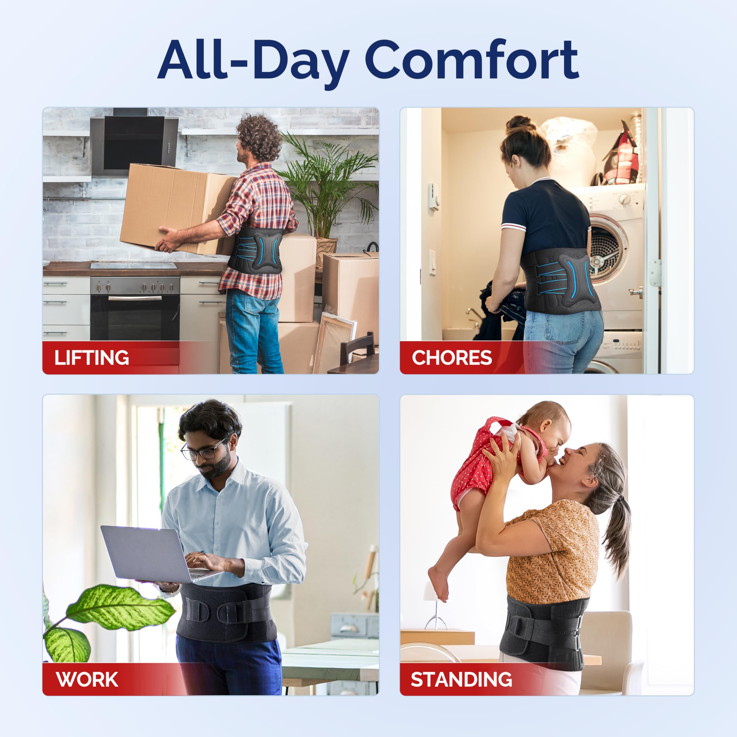 FEATOL lifestyle shot of wearer using belt during work for reduced fatigue