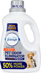Febreze botella frontal 98 fl oz mostrando diseño y capacidad, eficacia visible