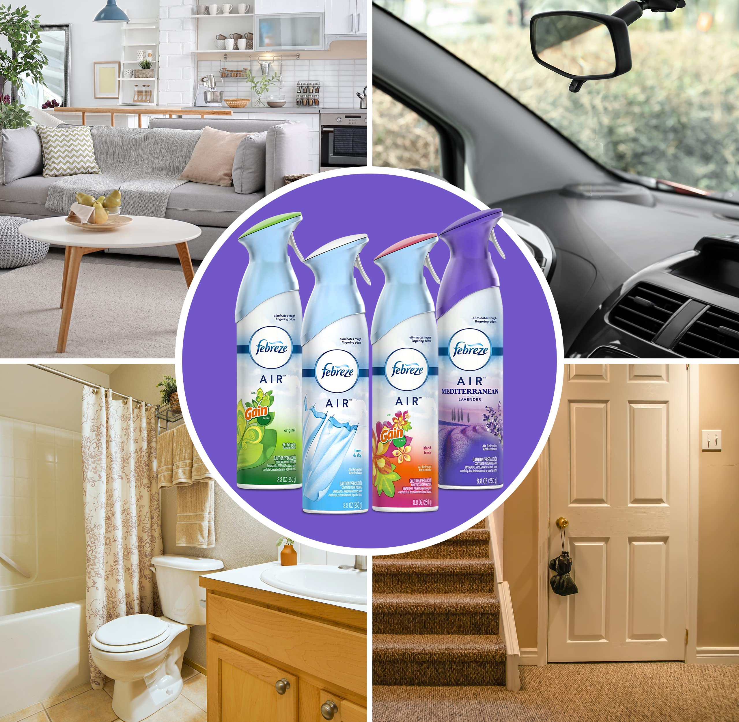 Febreze en uso en baño eliminando olores y refrescando el ambiente