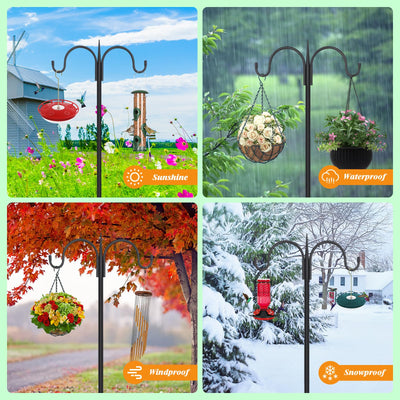 FEED GARDEN double-arm hooks holding feeders and lanterns, versatile dual-hang capability