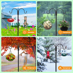FEED GARDEN double-arm hooks holding feeders and lanterns, versatile dual-hang capability