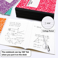 feela open pages showing college-ruled lines and generous page count for notes