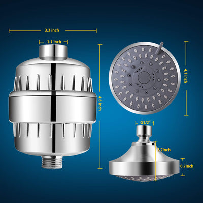 FEELSO shower head next to ruler size comparison showing compact footprint and easy installation