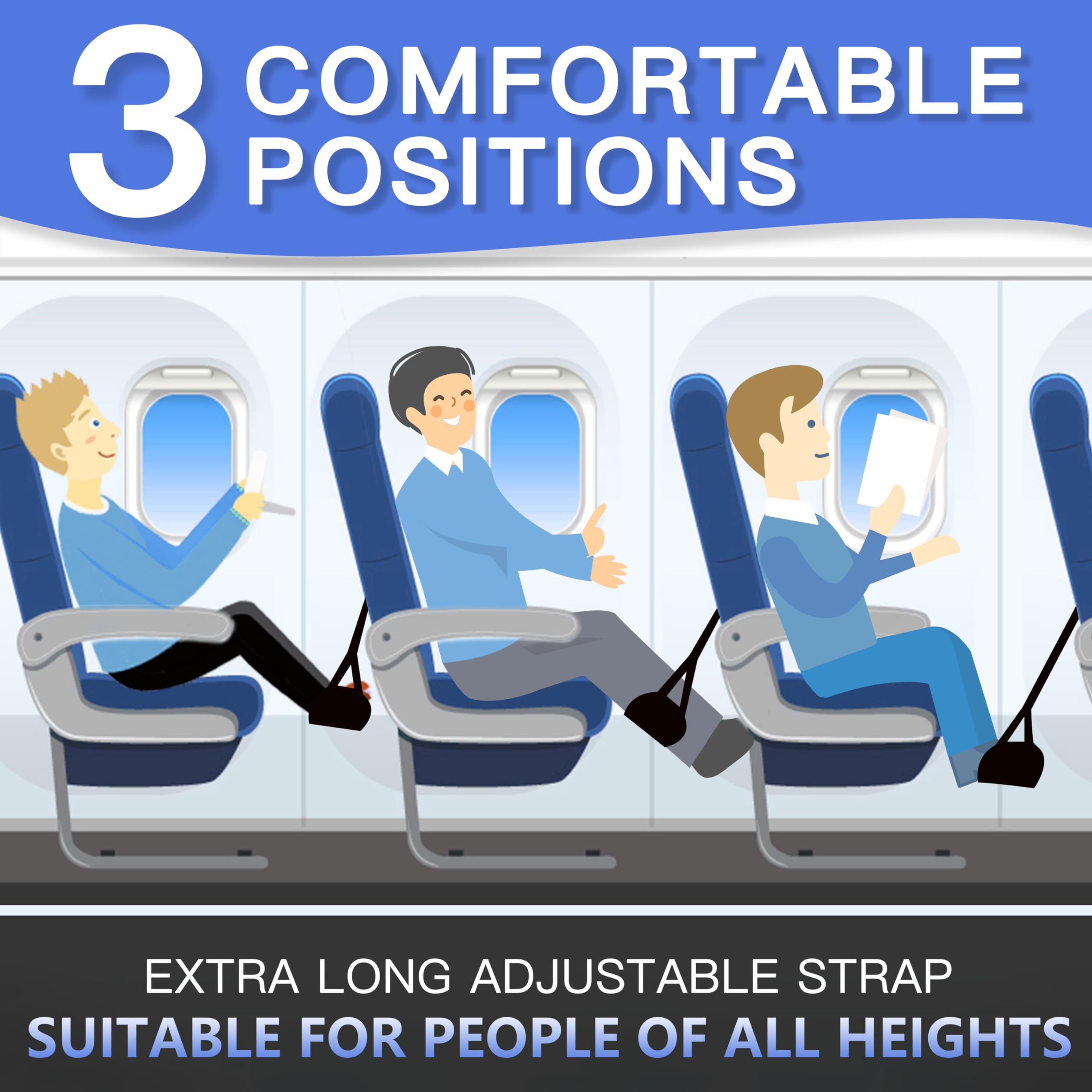 FEIMINI hamaca instalada en un asiento de avión mostrando apoyo ergonómico