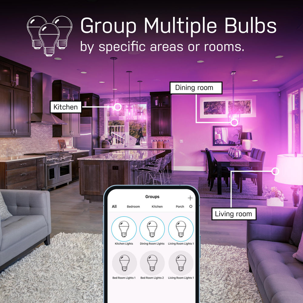 Feit Electric tres bombillas instaladas en una lámpara creando escena en grupo