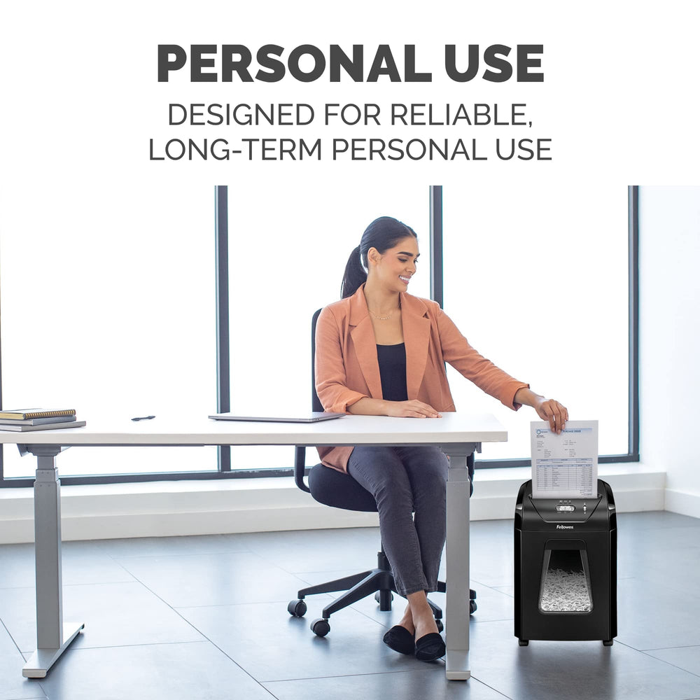 Fellowes 14C10 in a home office setting conveying quiet, stylish integration