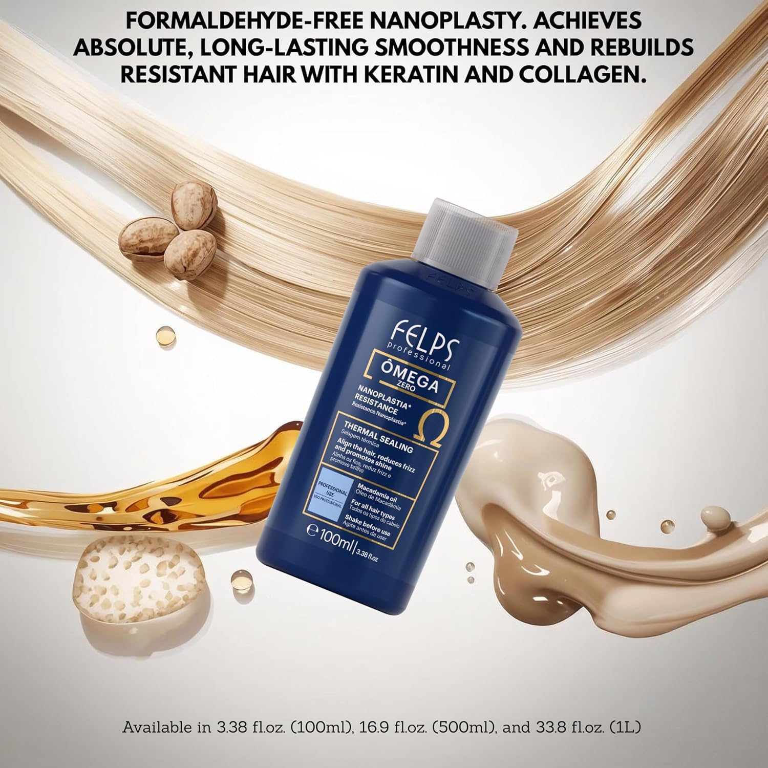 Felps Professional etiqueta con ingredientes destacando aceite de macadamia