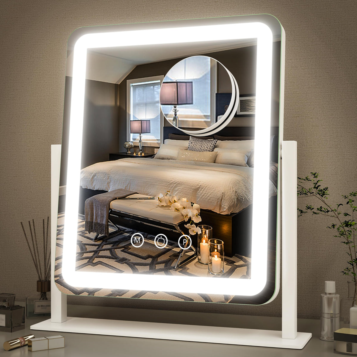 FENNIO vista frontal con luces LED, iluminación homogénea para maquillaje