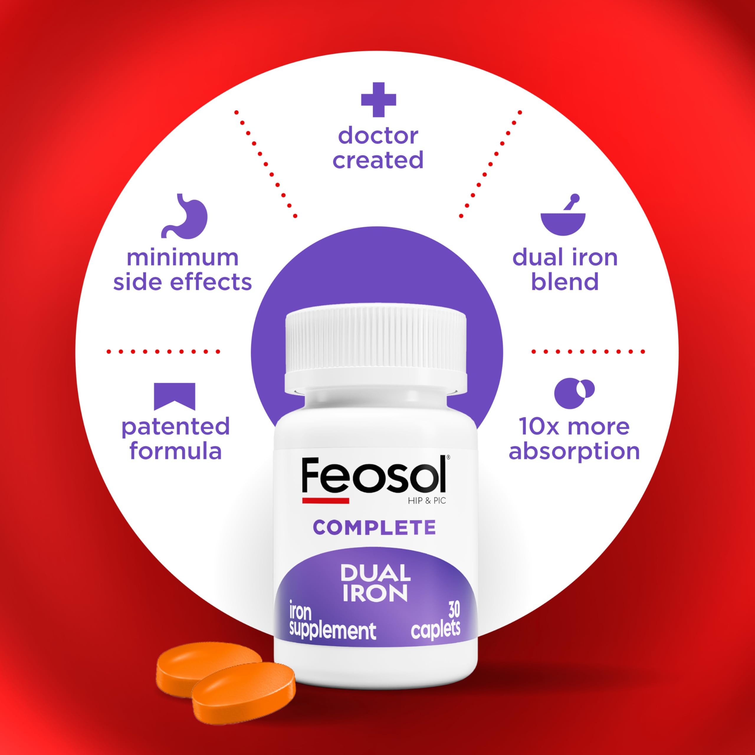 Feosol Complete capleta en mano para comparar tamaño y comodidad de ingesta