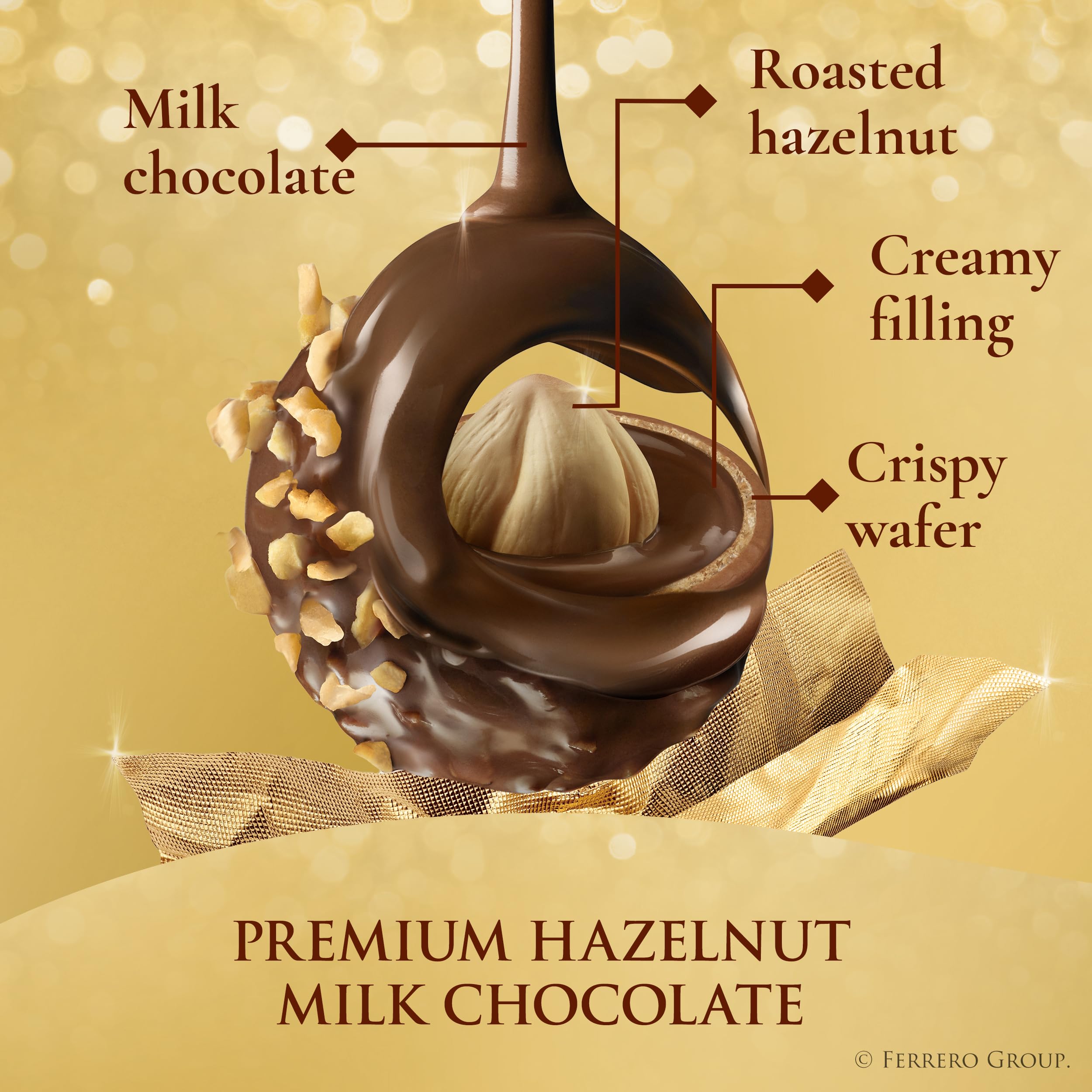 Ferrero Rocher open box overhead view displaying individually wrapped pieces for easy sharing