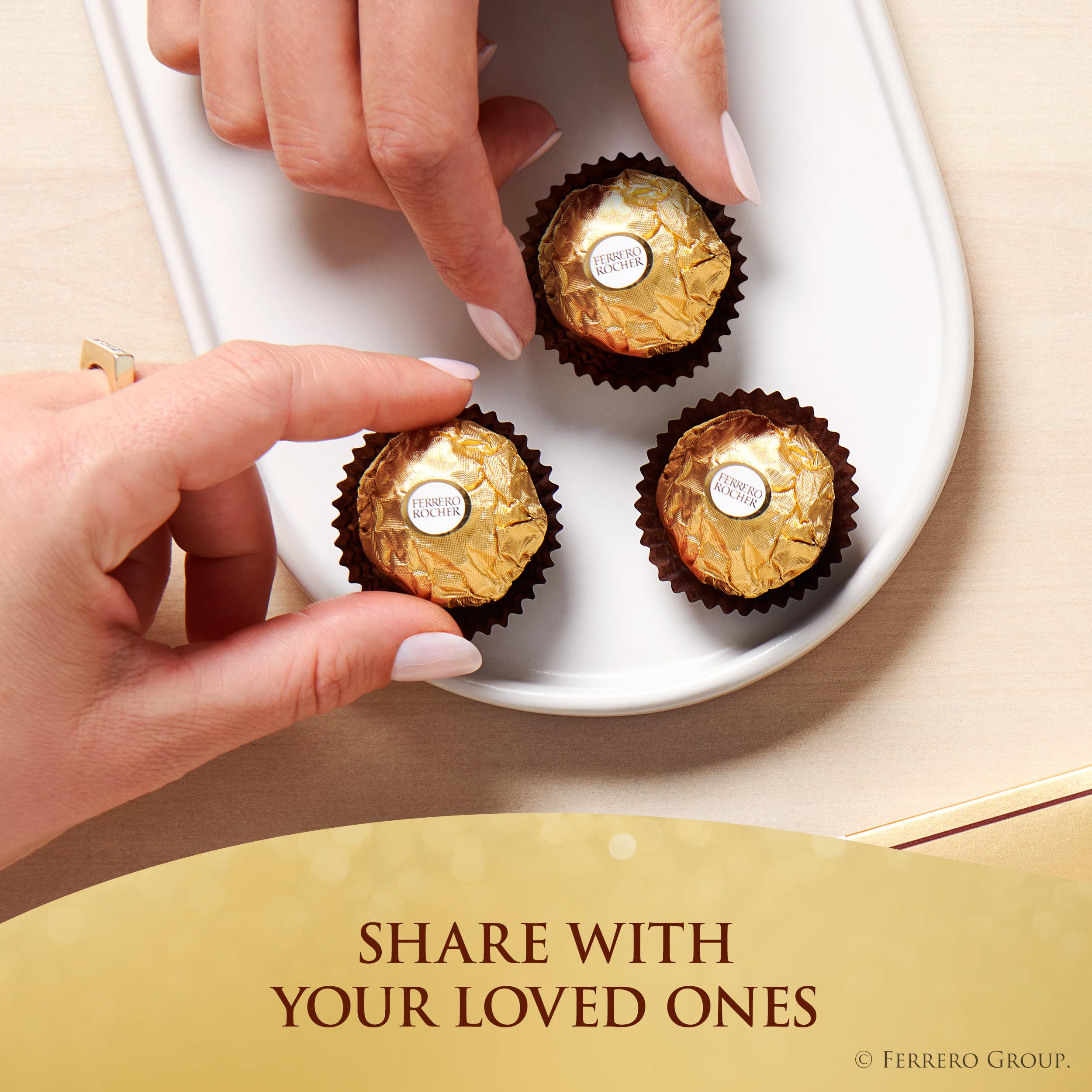 Ferrero Rocher served on porcelain plate demonstrating elegant serving option for entertaining