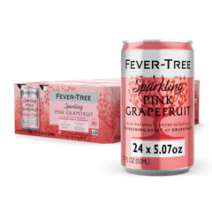 Fever-Tree lata frontal de Sparkling Pink Grapefruit mostrando diseño y beneficio refrescante