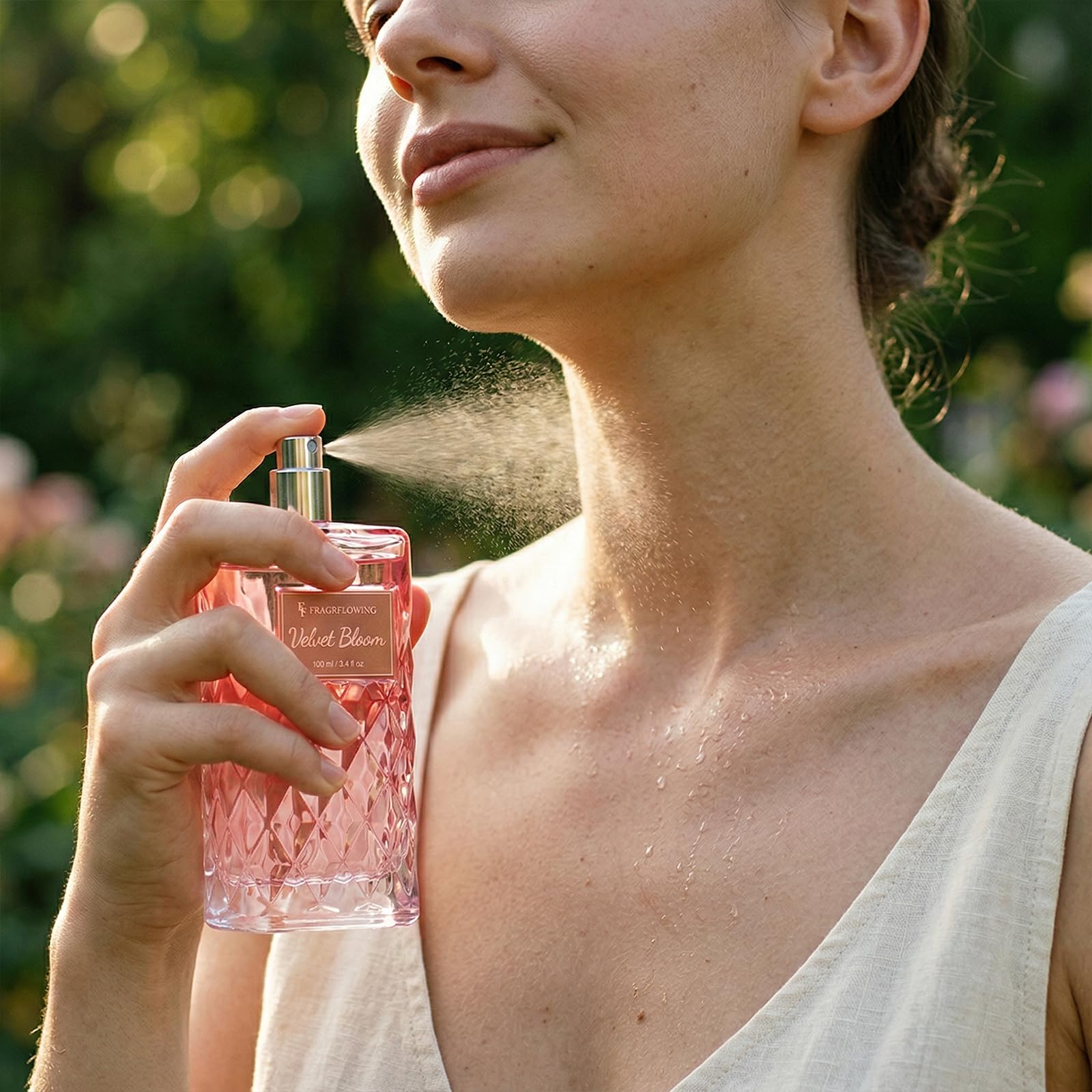 FF FRAGRFLOWING mujer en estilo de vida diario, refleja versatilidad cotidiana