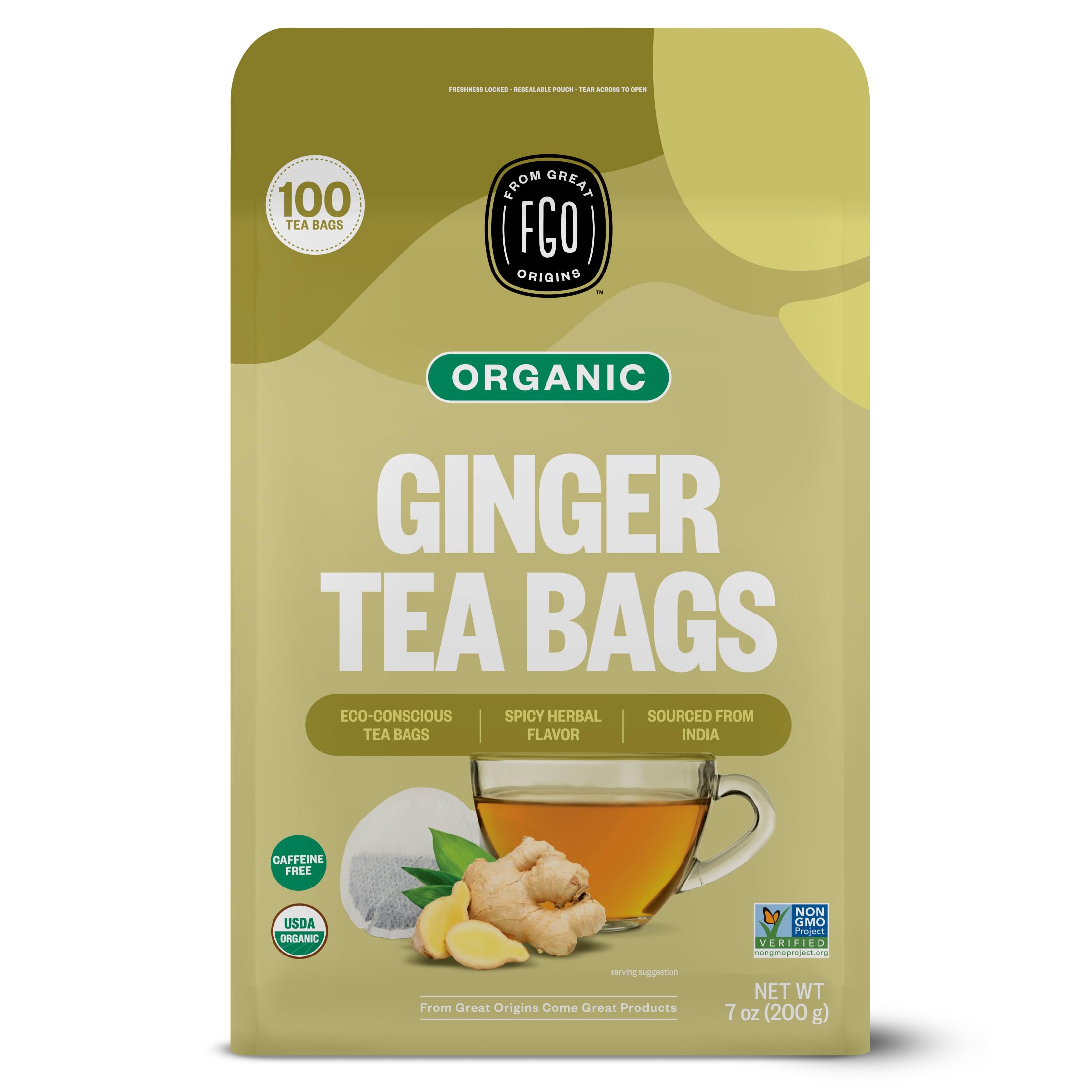 FGO frontal del empaque mostrando bolsa resealable y cantidad 100 bolsitas, conserva frescura