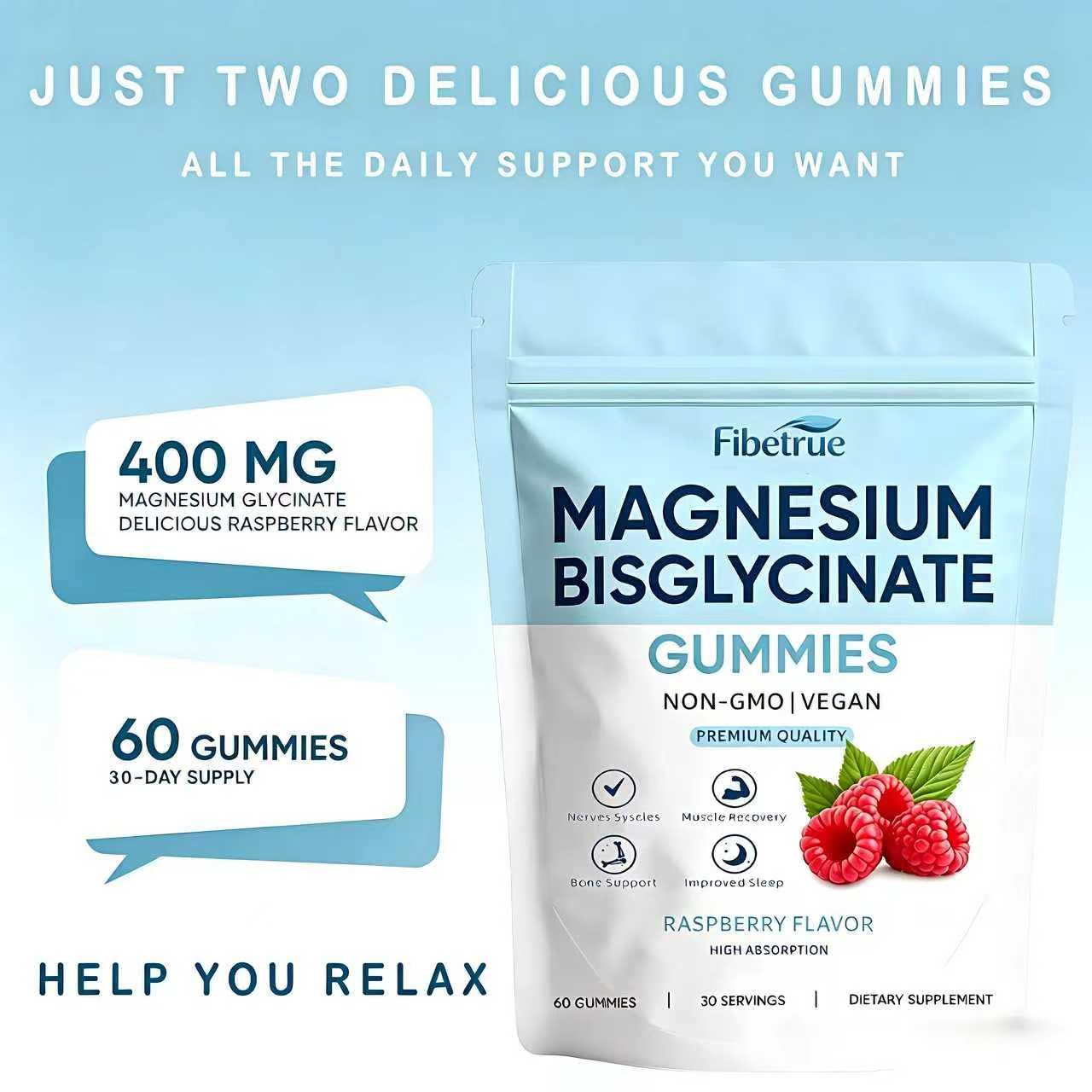 Fibetrue gominolas en plato junto a frambuesas que resaltan sabor natural