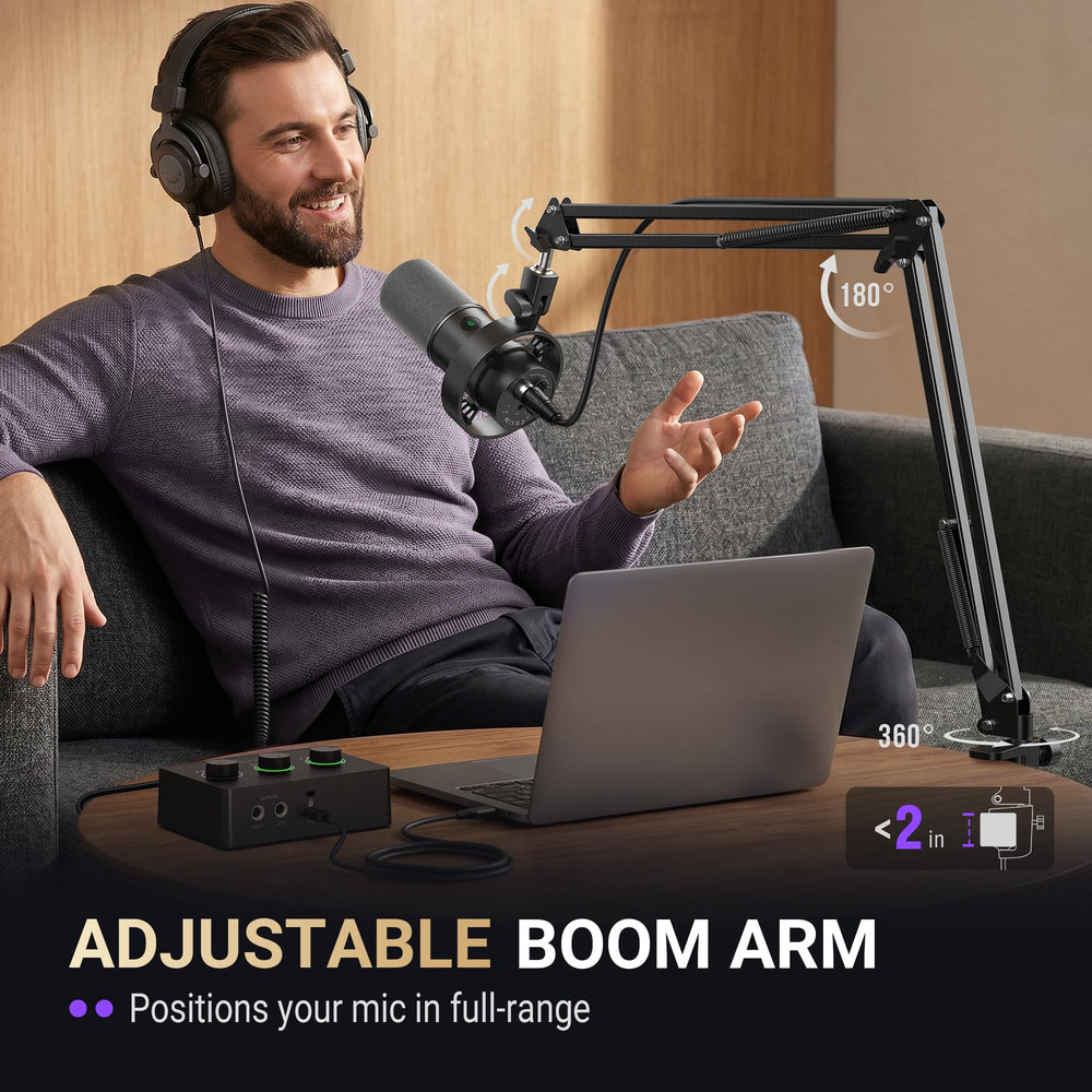 FIFINE microphone in use during podcast delivering focused voice capture