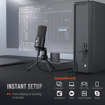 FIFINE USB cable connection showing plug-and-play setup convenience