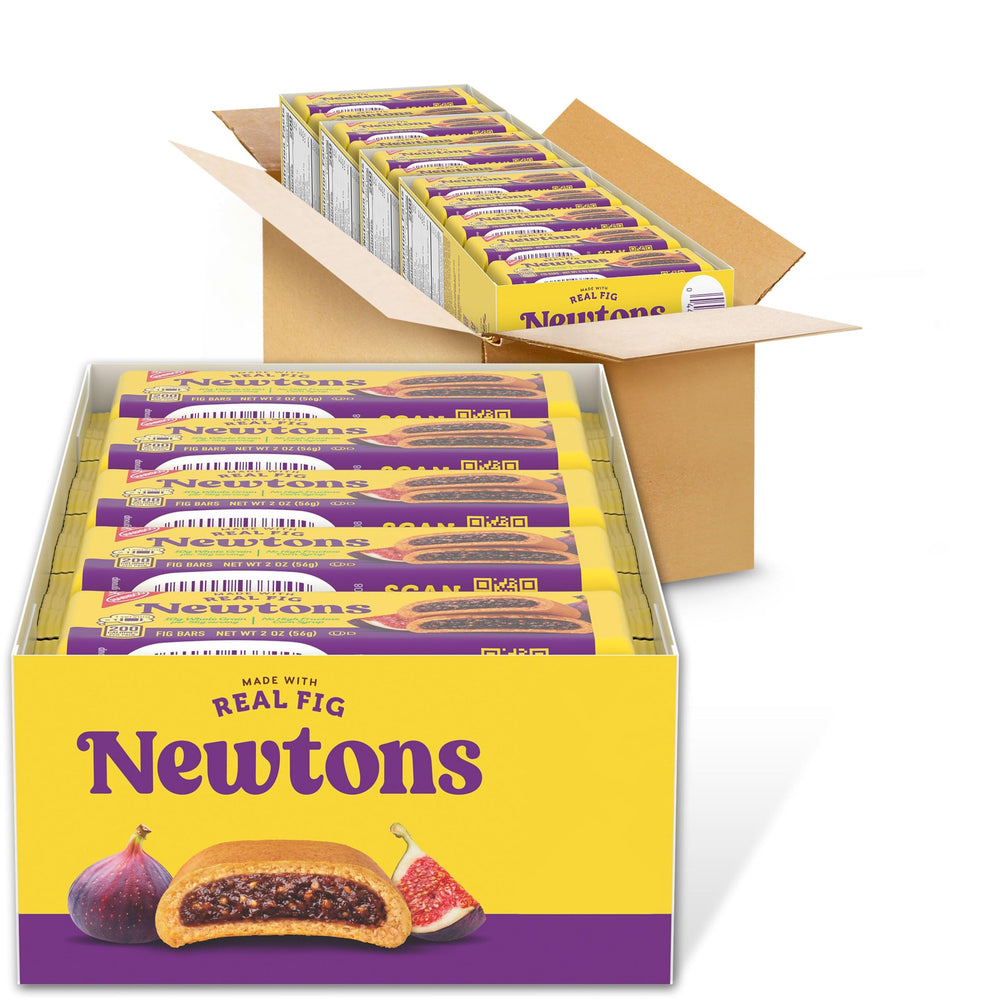 Fig Newtons vista frontal del paquete mostrando cantidad y formato práctico
