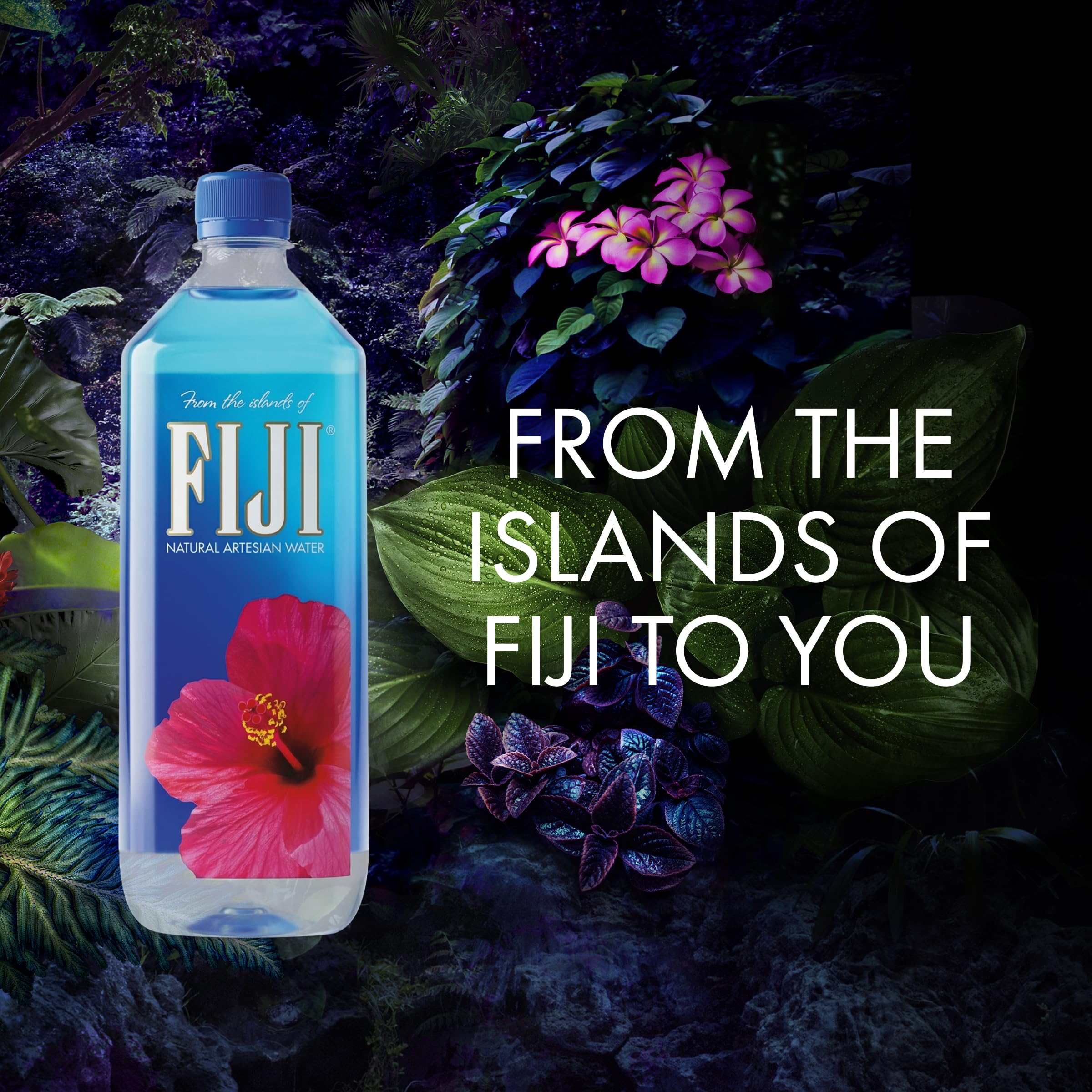 FIJI botella 1 L junto a objetos para comparar tamaño y capacidad