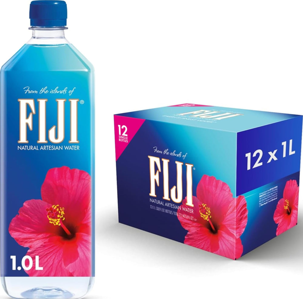 FIJI botella frontal del pack de 12 mostrando diseño y capacidad práctica