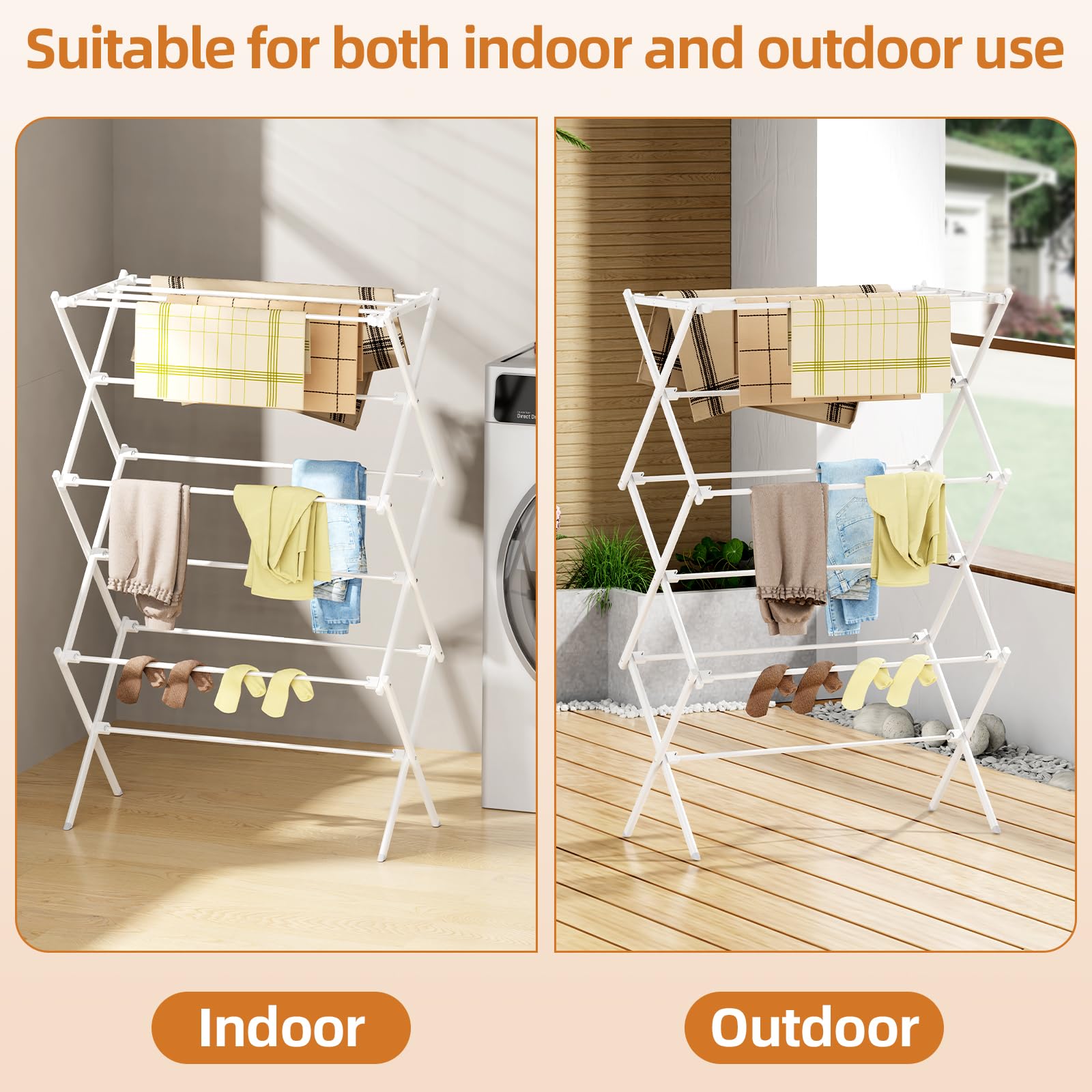 FILROUG rack loaded with towels and shirts illustrating efficient air drying