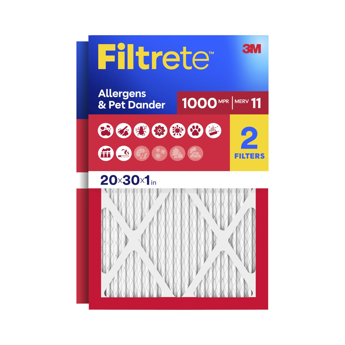 Filtrete empaque frontal 20x30x1 mostrando pack y beneficio aire más limpio