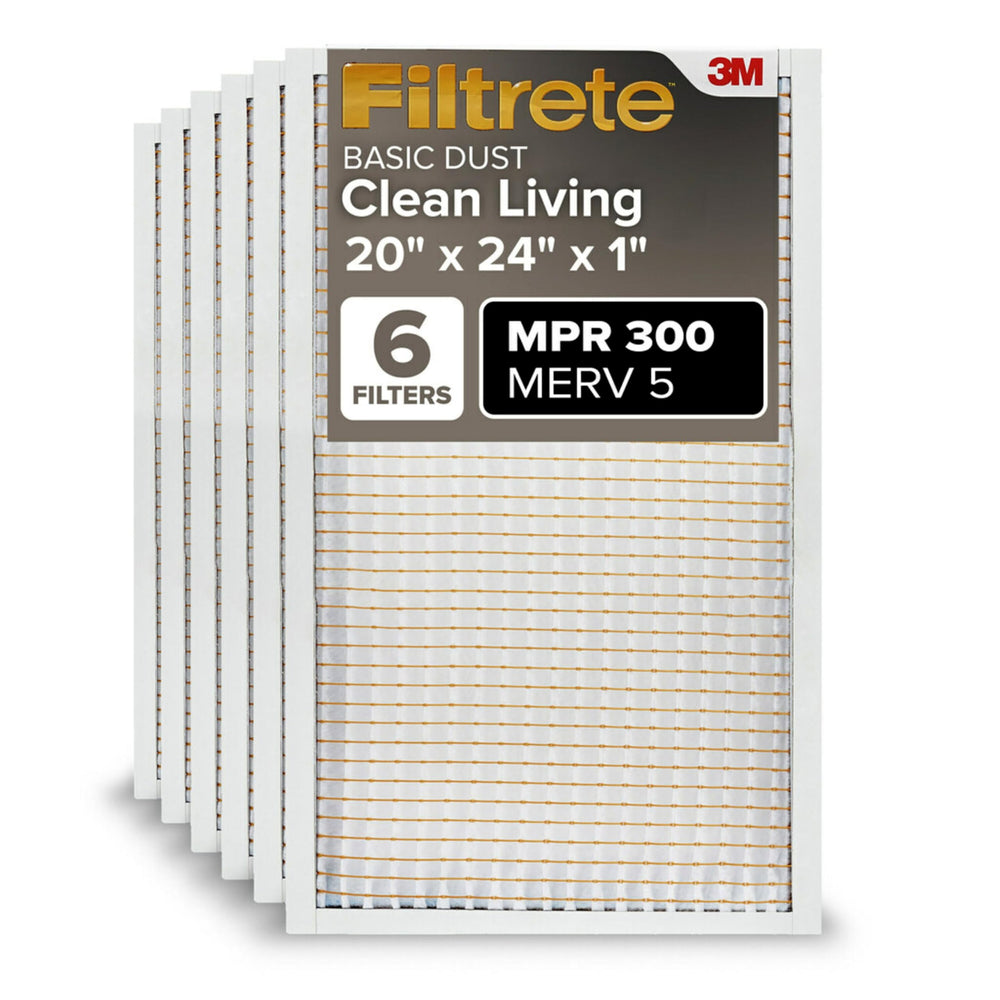 Filtrete front packaging showing 20x24x1 six-pack and quick benefits